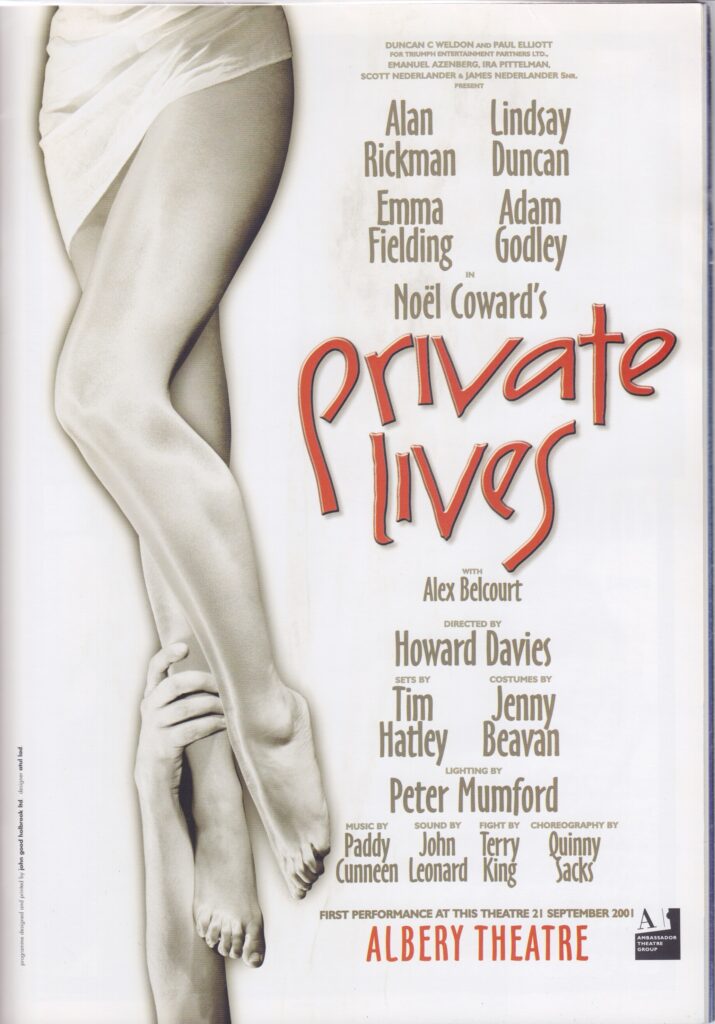 Interior page of the playbill for Private Lives in London, listing full cast etc.